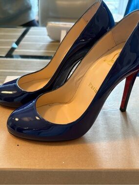 Christian Louboutin Navy Patent Iconic Red Sole Pumps
